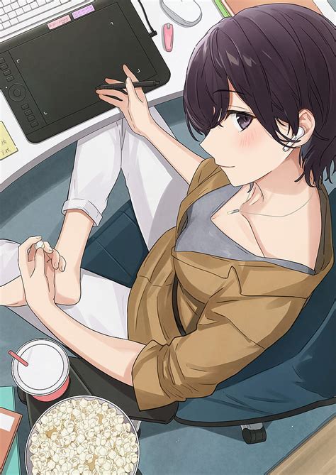 anime sitting  chair side view