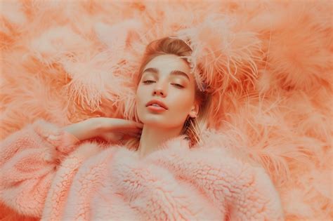 Premium Photo | Beautiful woman in a peach fuzz sweater on a background ...