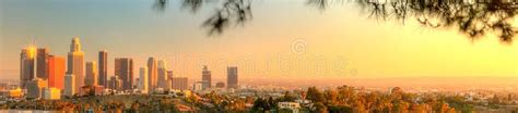 Panoramic Shot of the Los Angeles Skyline during the Golden Hour Stock ...