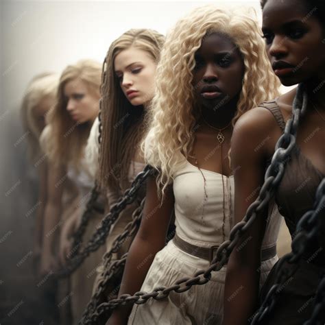 Premium AI Image | Beautiful girls hostages captives slaves in shackles