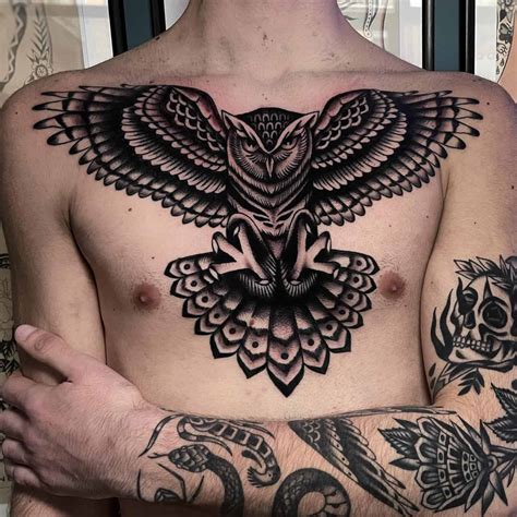 Owl tattoo chest design photos