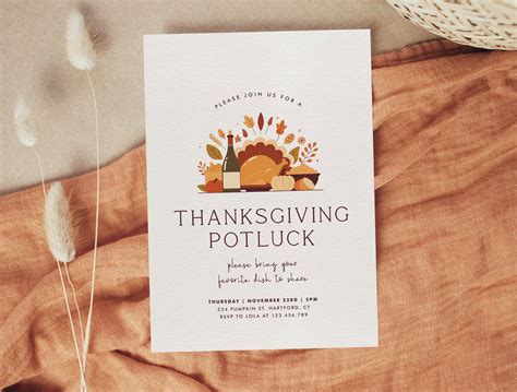 Thanksgiving Potluck Invitation Template, Editable Thanksgiving Potluck ...