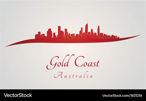 Gold coast skyline in red Royalty Free Vector Image