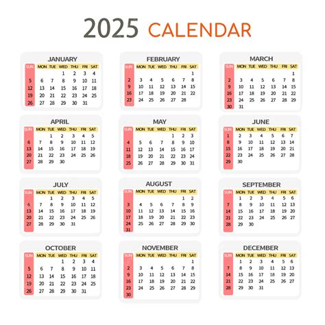 2025 English Calendar Plan Vector, Calendar, 2025, English PNG and