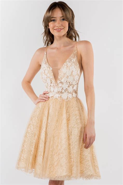 Silver 3D Floral Applique Short Homecoming Dress - Homecoming Dresses