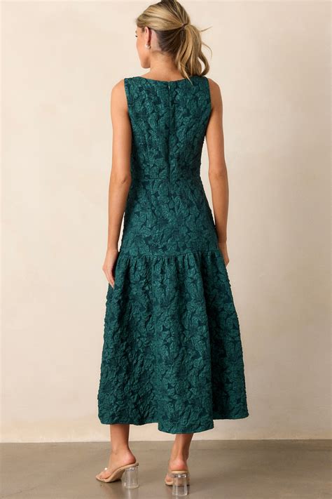 Jacquard Green Drop Waist Midi Dress - All Dresses | Red Dress