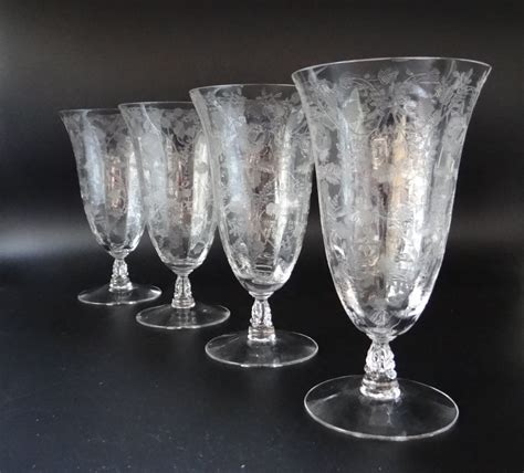Set of 4 Gorgeous Vintage Cambridge Roselyn Crystal Etched Iced