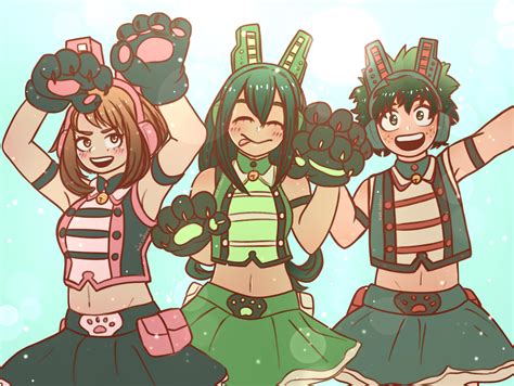 Ochako, Deku and Tsu as the wild pussy cats! Drawn by me : r