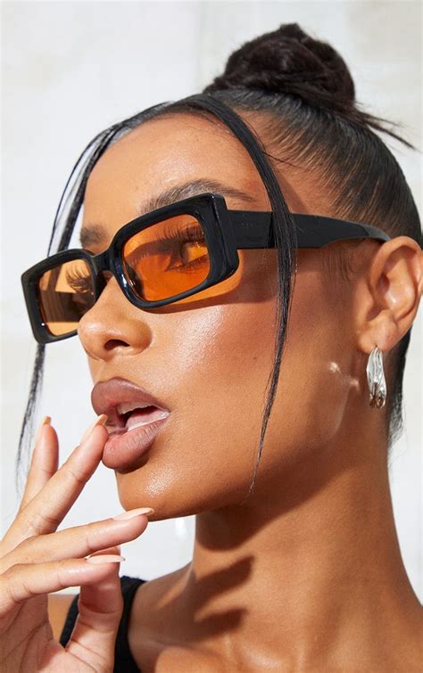 Black With Orange Lens Square Frame Sunglasses | Sunglass frames ...