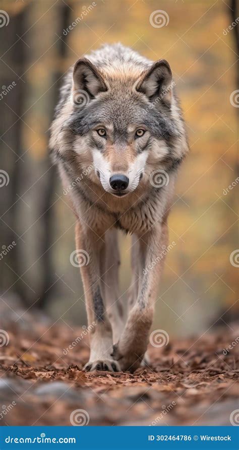 Lone Grey Wolf Walking Toward the Viewer. AI-generated Stock ...
