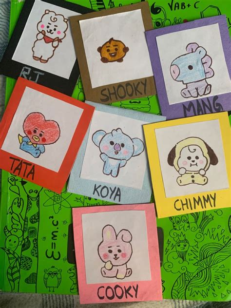 Photo cards of BT21 characters Book Art Drawings, Cute Doodles Drawings, Cute Easy Drawings ...