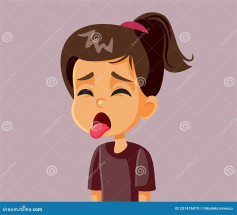 Disgusted Little Girl Sticking Tongue Out Vector Cartoon Stock Vector ...