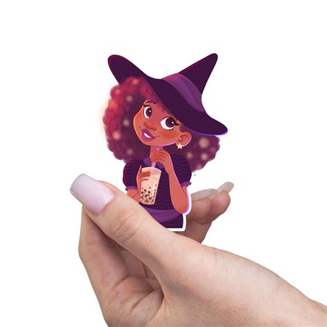 Witch Sticker With Bubble Tea, Boba Tea Sticker, Halloween Witch