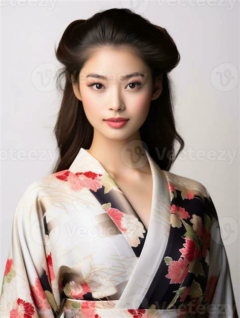 AI generated Portrait of a young Japanese female model wearing a kimono