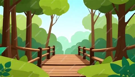 Premium Photo | A cartoon illustration of a wooden bridge with trees ...