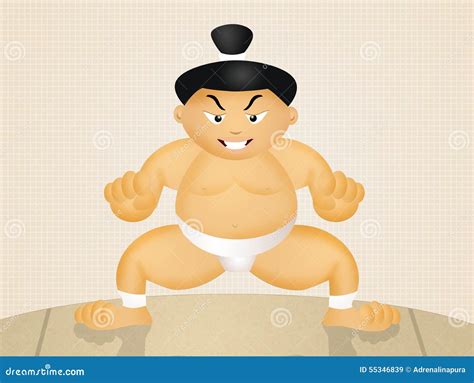 Funny sumo wrestler stock illustration. Illustration of cheerful - 55346839