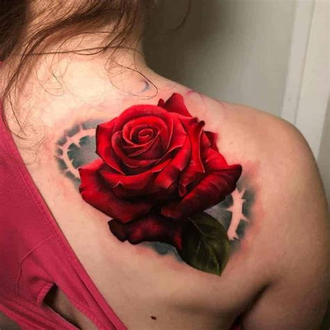 red rose shoulder tattoo