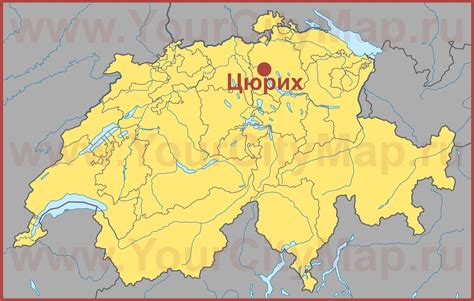 Цюрих на карте Швейцарии