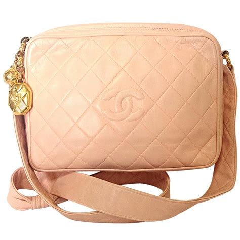 Vintage CHANEL milky pink lambskin camera bag style shoulder bag with ...