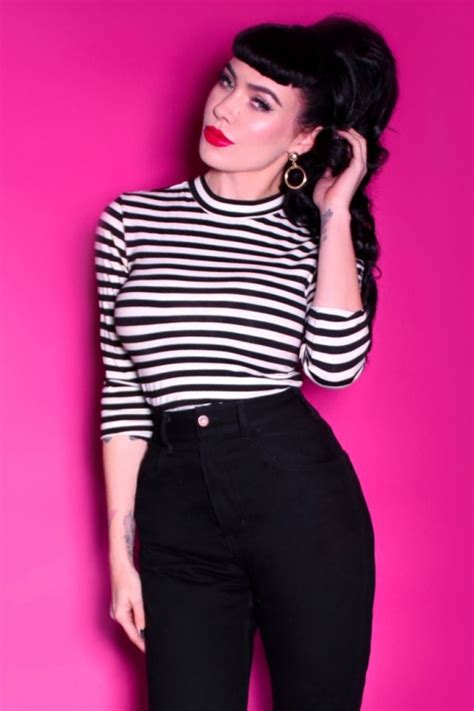 Vixen by Micheline Pitt 50s Bad Girl Top in Black and White Stripes ...