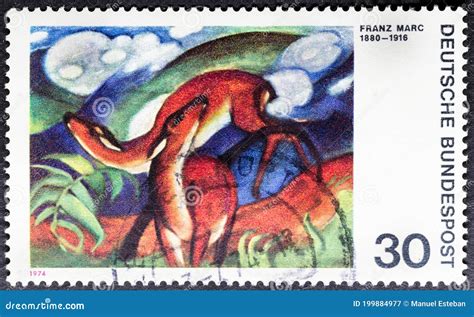 20. Vintage Stamp Printed in Germany Shows `Deer in Red`, Painting by ...