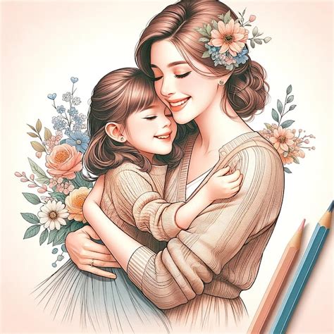 Desenho De Mãe E Filha Tumblr - Desenho de Dia da Mãe de uma mãe e sua filha | imagem Premium gerada com IA