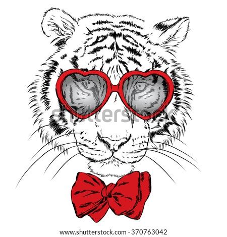 Vector Tiger Wearing Glasses Hearts St Stock Vector 370763042 ...