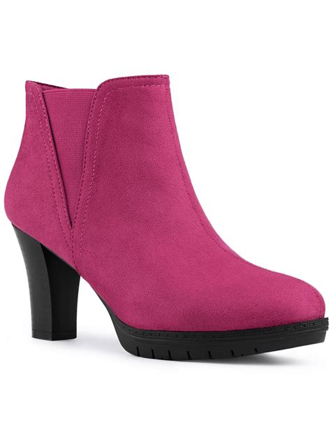 Allegra K Women's Round Toe Block Heels Chelsea Ankle Boots Hot Pink 7