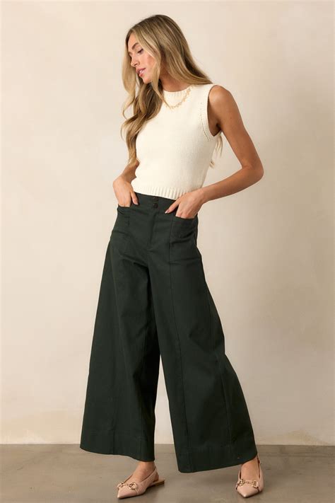 Forest Green Wide Leg Pants - All Bottoms | Red Dress