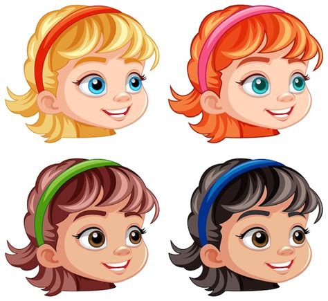 Premium Vector | Set of girl cartoon head different hair colour